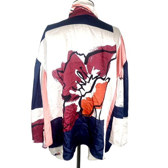 Tanya Taylor Avril Blouse Printed Satin Tie Top Multicolor Print Varies Size M - Picture 5 of 12